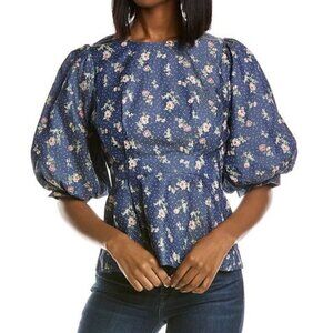 Gracia Blue Floral Peplum Top
